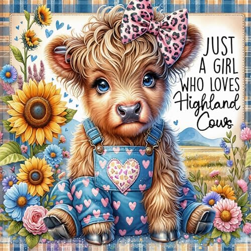Benjenes Highland Cow Diamond Art Kits for Adults, Cute Diamond Painting