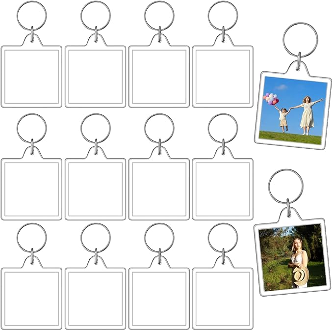REDANHA 12pcs Acrylic Photo Frame Keychain Holder 2 x 3 In Picture Insert Blank Keyring Clear Picture Holder for DIY Craft