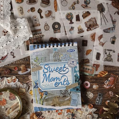Vintage Stickers Pack, 50 Sheets Over 500 Pcs Art Stickers for Journaling, Scrapbooking Supplies and Junk Journal Bullet Journal Deco & Collage Kit Planner Accessories (Flower)