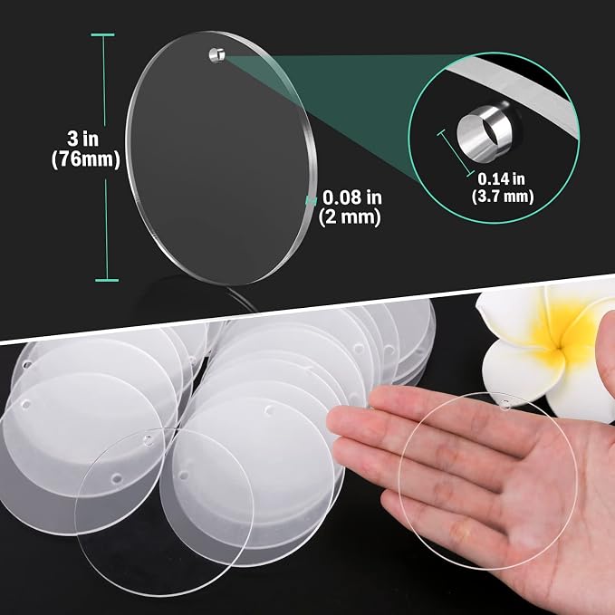 Acrylic Keychain Blanks, Audab 30PCS Bulk Acrylic Circles Clear Disc Ornaments Blanks with Hole for Vinyl, DIY Keychain and Craft Project (3 Inch, 30 Pcs)