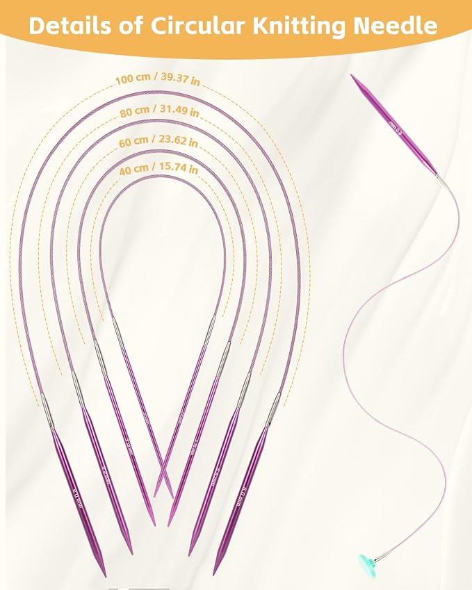 Aeelike Interchangeable Knitting Circular Needles 3-10.0mm, Purple Heart | Aluminum Interchangeable Knitting Needles with 4 Cables, Smooth Complete Needles Set for Socks Blankets Sweaters, Ideal Gift