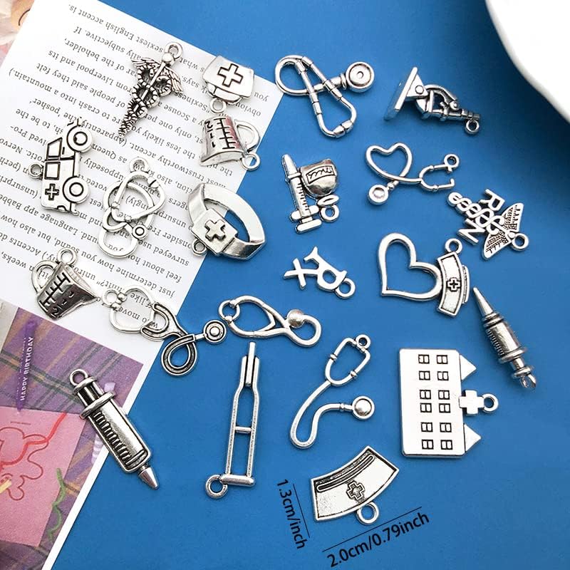 WOCRAFT 120pcs Antique Silver Medical Charms for Jewelry Making Alloy Nurse Medical Charms for DIY Crafts (SN003)