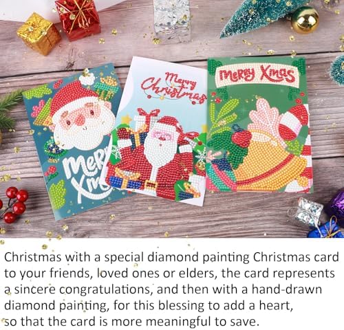 antor 6 Pack 5D Diamond Art Christmas Greeting Cards with Envelopes, DIY Paint with Diamonds Holiday Card Kits, Handmade Diamond Painting Cards Crafts Xmas Gift for Friends and Family