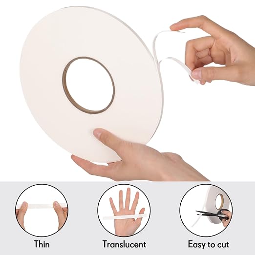 Tatuo 2 Rolls Double Sided Foam Tape for Mounting,1/4 Inch by 66 Feet,White