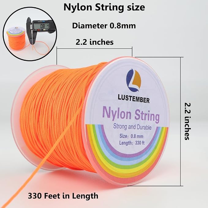 LUSTEMBER 0.8mm Nylon String, Strong Bracelet String, Durable Nylon Cord for Jewelry Making, Bracelets, Beading, Necklaces, Rattail Braiding, Kumihimo, Wind Chimes, Blinds and Handicrafts