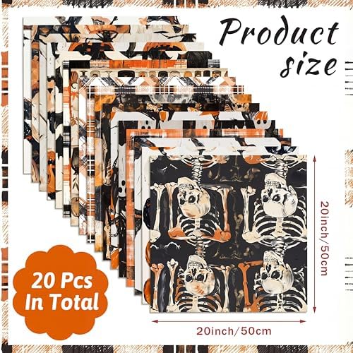 HunnmingRe 20 Pcs 10''x10'' Spooky Halloween Quilting Fabric Squares
