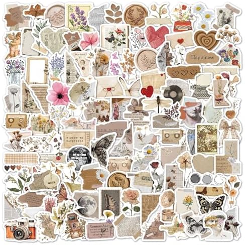 120Pcs Vintage Aesthetic Stickers for Adults, Verseyi Waterproof Scrapbook Journal Daily Planner Diary Notebook Handbook Stickers, Scrapbooking Supplies for DIY Paper Crafts Vinyl Sticker Bulk