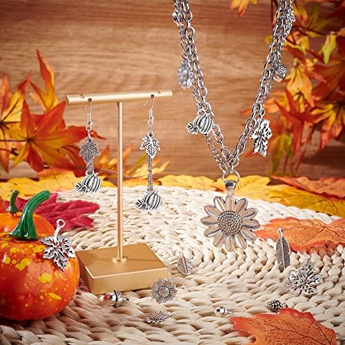 SUNNYCLUE 1 Box 48Pcs Thanksgiving Charms Bulk Tibetan Style Antique Silver Sunflower Charms Fall Leaf Charm Hollow Maple Leaves Vintage Alloy 3D Pinecone Charms for Jewelry Making Charm DIY Craft