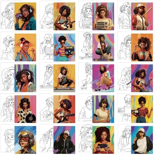 Sherr 20 Pcs Pre Drawn Canvas Vintage Afro Queen for Painting for Adults