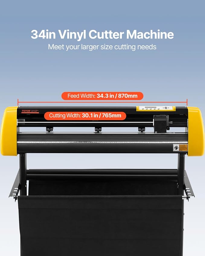 VEVOR Vinyl Cutter Machine, 34 in / 870 mm Max Paper Feed Cutting Plotter, Automatic Camera Contour Cutting LCD Screen Printer with Stand Adjustable Force and Speed for Sign Making Plotter Cutter