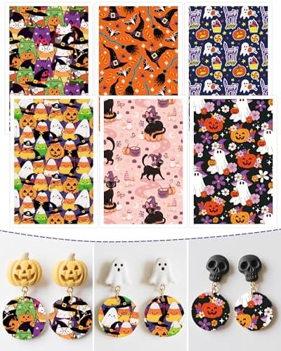 Puocaon Halloween Clay Transfer Paper - 18 Pcs Pumpkin Ghost Black Cat Wizard Art Design Transfer Sheets for Polymer Clay Halloween Themed Earrings Design Jewelry Making