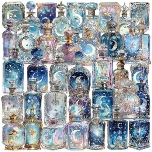 50pcs PET Vinyl Stickers Scrapbook, Self-Adhesive Waterproof Vinyl Sticker for Laptops, Aesthetic Decor Journal Stickers Planner Accessories for Luggage, Water Bottles.Lunar Bottle