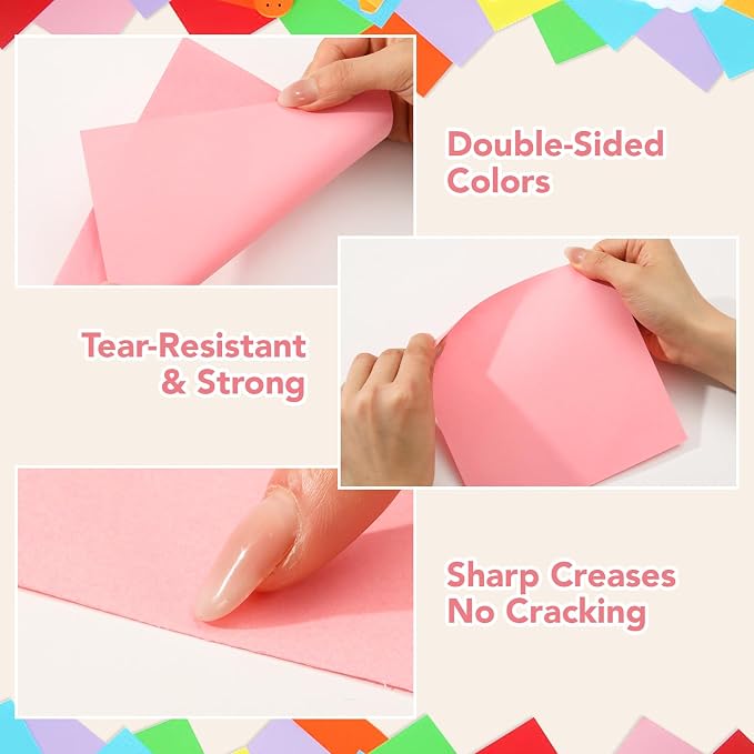 20 Colors Origami Paper 6 × 6 In, 200 Sheets Oragami kit for Kids Ages 8-12 | Square Origami Paper, Easy to Fold, Colorful Crafts for Handmade Projects, Folding, Diy Party Decor & Back to School Gifts