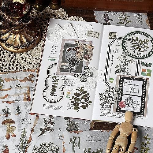 Yoksas 20 Sheets Vintage Nature Plants Washi Stickers, Ephemera Stickers Book,Botanical Stickers for Scrapbooking Bullet Journaling