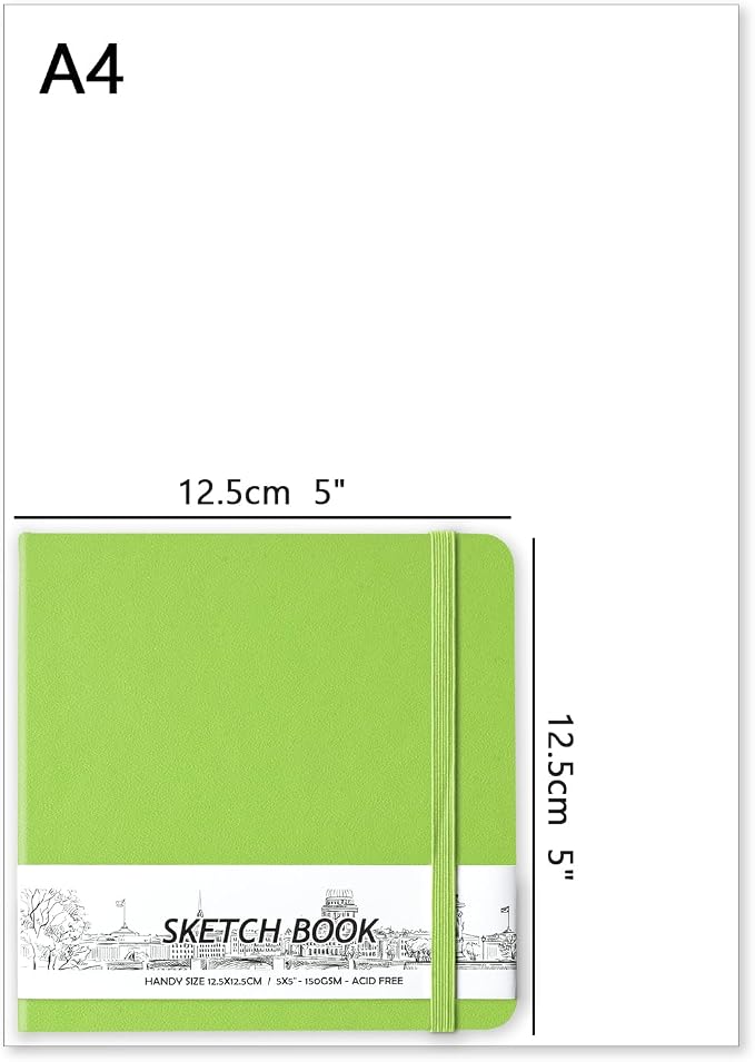 5" x 5" Hardcover Sketch Book,58 Sheets Small Mixed Media Pocket Sketch Pad