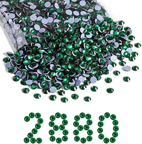 Beadsland Hotfix Rhinestones Bulk, 2880pcs Green Hot Fix Rhinestones for Crafts Clothes DIY Decoration, Emerald, SS30, 6.3-6.5mm