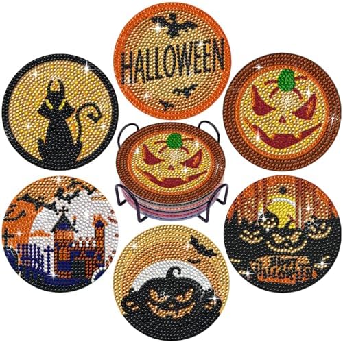 DOTSOPS 6 Pcs Halloween Diamond Art Kits for Adults Diamond Art Coasters