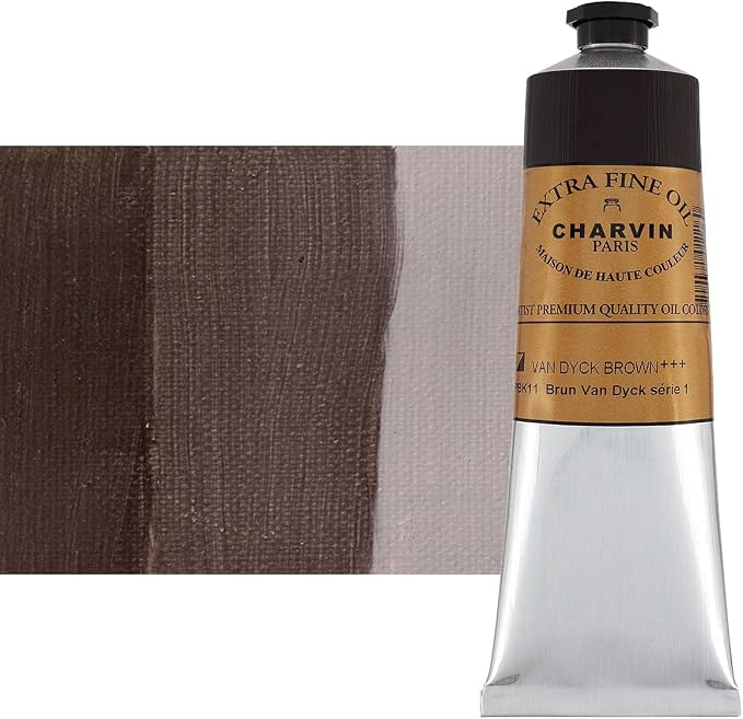 Charvin Extra Fine Oil Paint, Van Dyck Brown 150 ml - Triple-Milled, Rich Texture, Poppy Oil-Based, Light-Fast, Handmade, Archival Quality