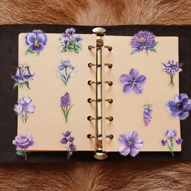 50Pcs Violet Flower PET Stickers Set