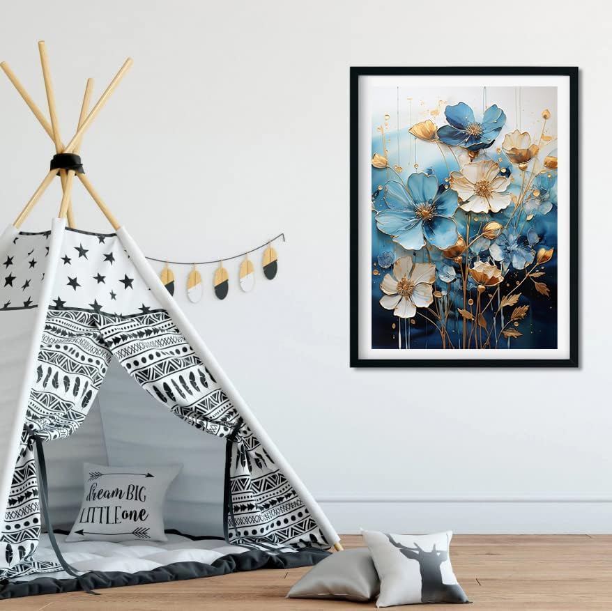 EIBEILI Diamond Painting Kits for Adults DIY 5D Diamond Art Paint with Round Diamonds Full Dril Gem Art Blue Flowers-3 Painting Kit for Home Wall Decor Gifts 12x16inch
