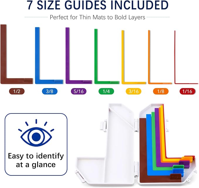 7Pcs Paper Crafting Alignment Guides with Storage Case, Precision Layering & Matting Spacers, 1/16 to 1/2 Inch Layering Matting Spacing Positioning Tools for Card Making Scrapbooking & DIY Paper Craft