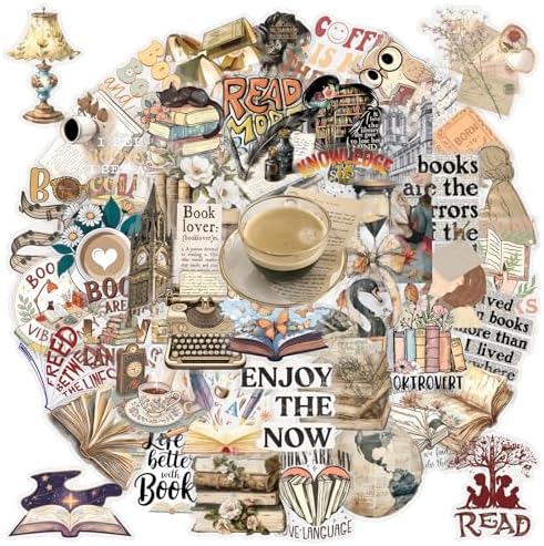 50 PCS Retro Reading Stickers for Scrapbooking Journaling Junk Journal Scrapbook Supplies - Waterproof Transparent PET Aesthetic Decals for Resin Crafts Decorative Art Crafts (Retro-1)