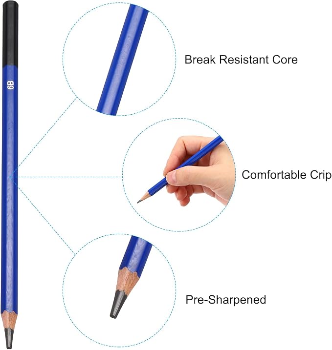 PATIKIL 6B Drawing Pencils for Sketching, 6PCS Sketch Pencils for Drawing Art Pencils Graphite Wood Pre-sharpened for Drawing Sketching Artists, 6B Pencils