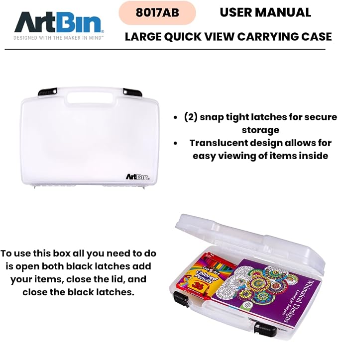 ArtBin 8017AB 17 inch Quick View Carrying Case, Portable Art & Craft Organizer with Handle, [1] Plastic Storage Case, Translucent
