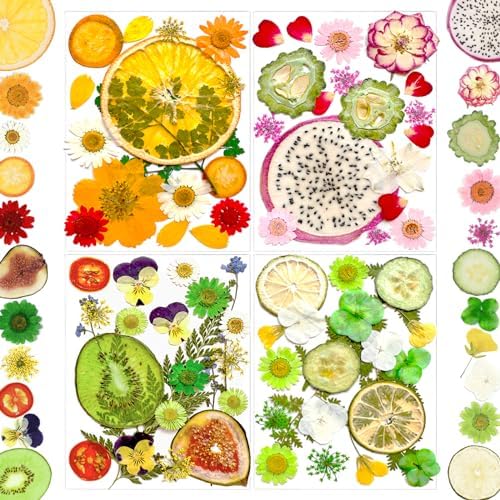 MIKIYA 75Pcs Pressed Dried Flowers Fruits for Resin Molds, Real Natural Bulk Assorted Dry Floral Leave for DIY Art Crafts, Epoxy Jewelry, Candle, Soap Making, Nails Decors Gifts