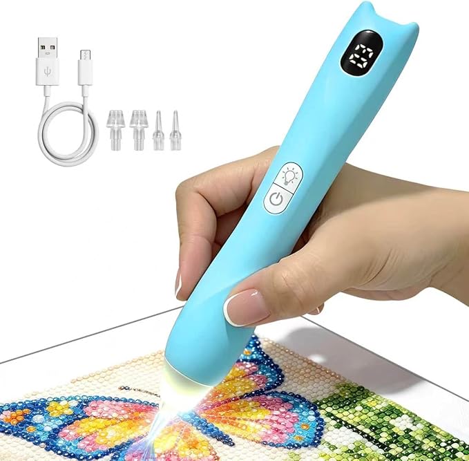 Electric Diamond Art Pens, 3 Speed Adjustable Diamond Art Kit for Adults, Wireless Diamond Painting Kits with Light and Ergonomic Grip.Blue