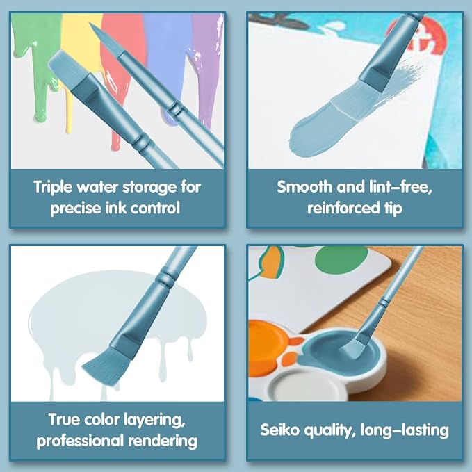Acrylic Paint Brush Set, 6 pcs Watercolor Brushes, Painting Brush Nylon Hair Brushes for All Purpose Oil Watercolor Painting Beginner Kits (6, Blue)
