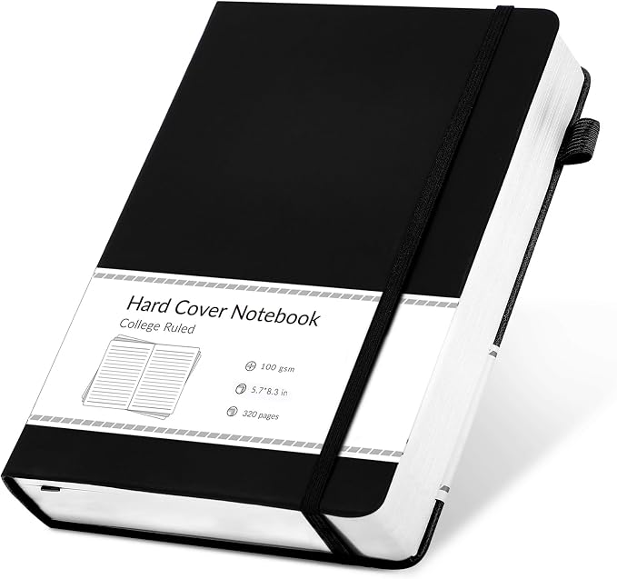 CAGIE Journal Notebook for Women Men Leather Journaling Diary Daily, Black