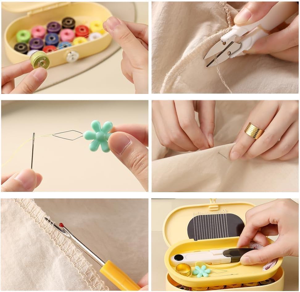 FKOG Yellow Sewing Project Kit, 135 Pcs Family Sewing Supplies Repair Kit Traveler Sewing Kit Sewing Thread Accessories DIY Sewing Supplies Organizer (Yellow)