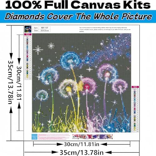Acelii Diamond Painting Kits for Adults Beginners, Dandelion Gem Painting, 5D Diamond Art Painting for Adults, Gem Art Kits for Adults, Paint by Diamonds DIY Wall Decor Gift13.78X13.78Inch