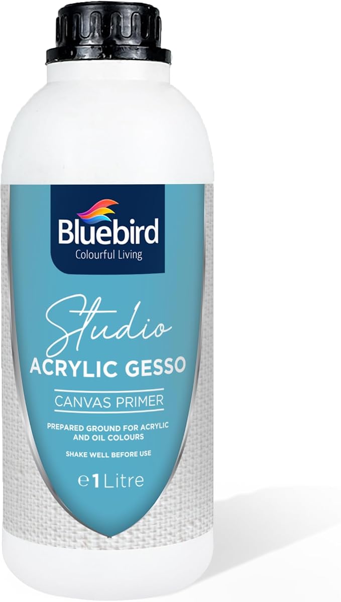 BLUEBIRD Studio Acrylic Gesso - Liquid Gesso Primer for Arylic Painting, Surface Prep Medium (White, 33.8 Fl Oz)