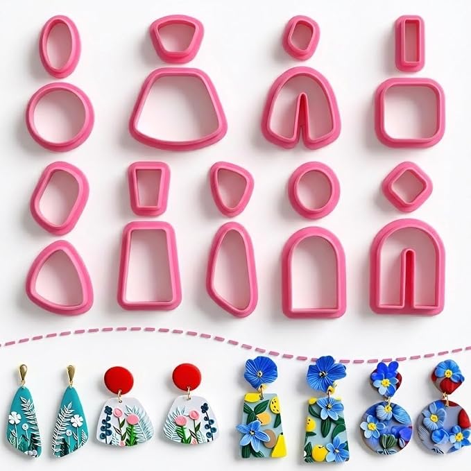 18 pcs Polymer Clay Cutters, Clay Cutters for Polymer Clay Jewelry, Basic Polymer Clay Cutters, Clay Earrings Cutters，Comfortable Earring Cutter，Christmas Tools 3D Printer Spring mom cortadores