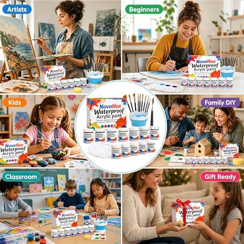 Acrylic Paint Set, 24 Colors 1.78oz Bottles with 10 Art Brushes
