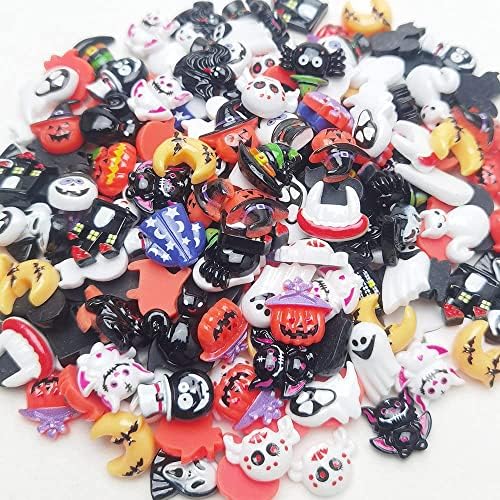 LibiIine 100pcs Mix Lots Flatback Resin Buttons Flat Back Scrapbooking Resin Flatback Craft (Halloween Lots)