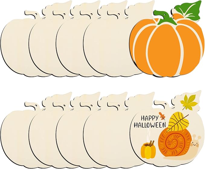 Large Size 7inch Wooden Halloween Thanksgiving Ornaments to Paint, DIY Blank Unfinished Pumpkin Wood Discs Ornament for Crafts Hanging Autumn Decorations(10PCS, Beige Pumpkin)