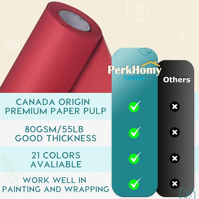 PerkHomy Red Kraft Paper Roll 36" x 3,600" (300') for Gift Wrapping Bouquet Flower Art Painting Craft Writing Packaging Shipping 80GSM 55LB (Red, 36" x 300')