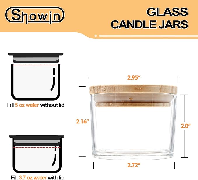 SHOWIN Thick Candle Jars for Making Candles 16 Pcs, 4 OZ Empty Jars with Wood Lids for Candle Making, Sample Container - Dishwasher Safe,Clear