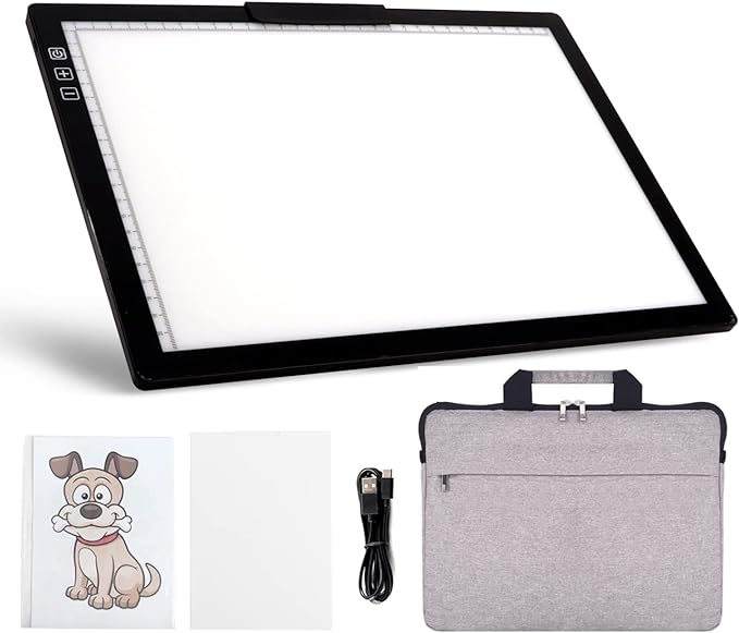 YINGWOND Rechargeable A4 LED Light Pad with Padded Case, Tracing Light Box w/Riser Stands and Paper Clip, 6 Levels of Brightness, Type-c Cable, Wireless Diamond Painting Light Board