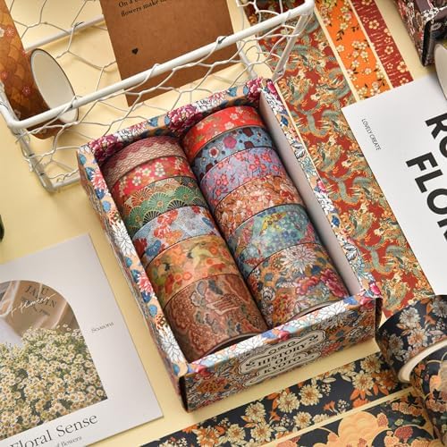 12 Rolls Kyoto Charm Washi Tape Set Japanese Arts Adhesive Tapes Geometric Garden Decorative Masking Tape Sets for Craft, Kids, Scrapbook, DIY, Gift Wrapping (Incense & Fireworks)