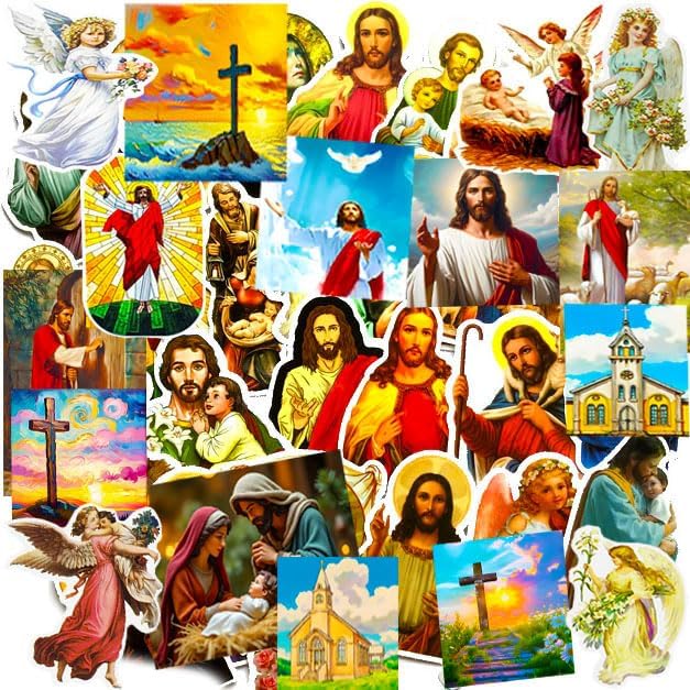 Jesus Christian Stickers, Religious Bible Faith Cross Sticker Pack Gifts for Adults Teens and Kids, 65PCS Vinyl Waterproof Aesthetic Jesus Stickers for Water Bottles Laptops Skateboards Guitar