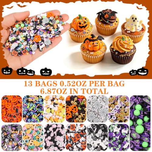 FOIMAS Fake Halloween Sprinkles, 6.87 oz Mini Fake Sprinkles Polymer Clay Slices for Crafts Slime Accessories Cakes Decoration Art DIY Halloween Party Supply