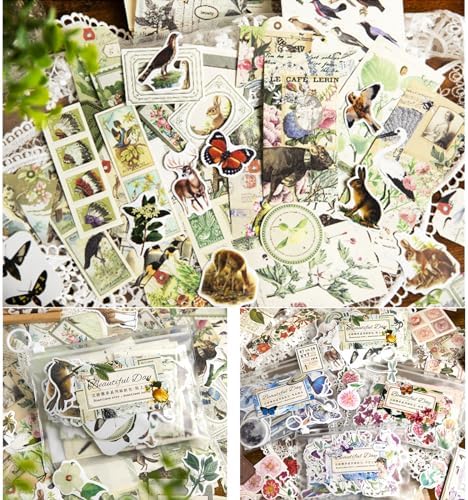Esweny 200PCS Vintage Scrapbooking Supplies Pack, Aesthetic Scrapbook Sticker Paper Art Journaling Kit for Junk Journals,Planner,Cottagecore Decor Gifts (Green Series)