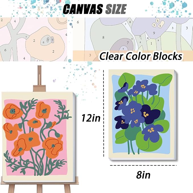 TONGZONGFU 4 Pack Framed Easy Paint by Numbers Kit for Adults Beginner,Easy Paint by Numbers Kit for Flower Small Paint by Number Kit for Kids Frame on Canvas for Home Decor 8x12 Inch