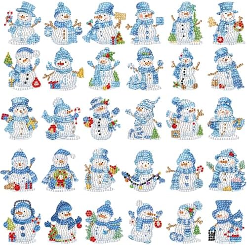 30 Pcs Christmas Diamond Art Magnet, Winter Snowman Diamond Painting