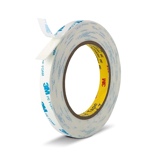 3M Double Sided Tape, 1/2" x 18Ft Foam Tape, 1600T, White