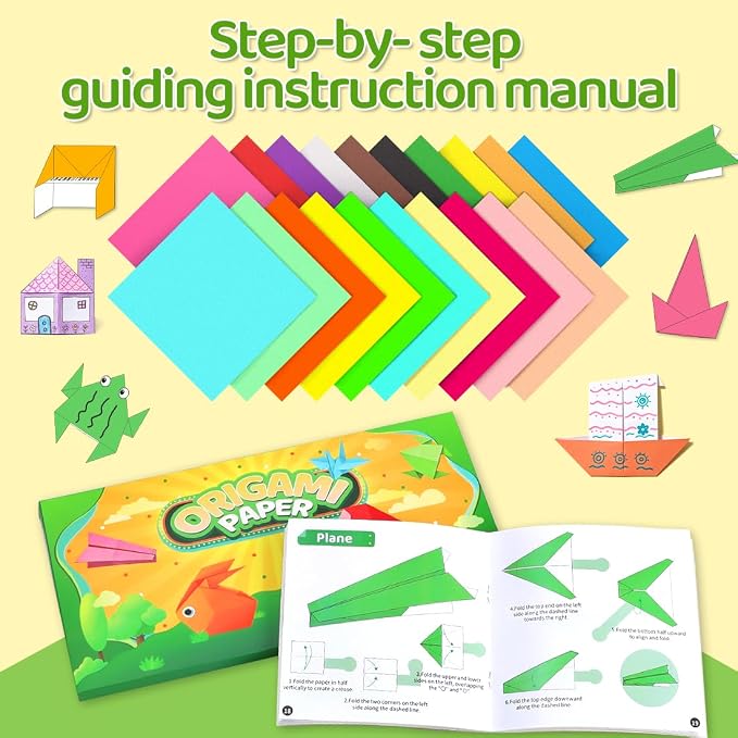 IOOLEEM Origami Paper Kit, 500 Sheets 20 Colors, Double Sided Colored Blank Folding Paper Set with Step-by-Step Instructions, Origami Kit for Art & Craft Supplies